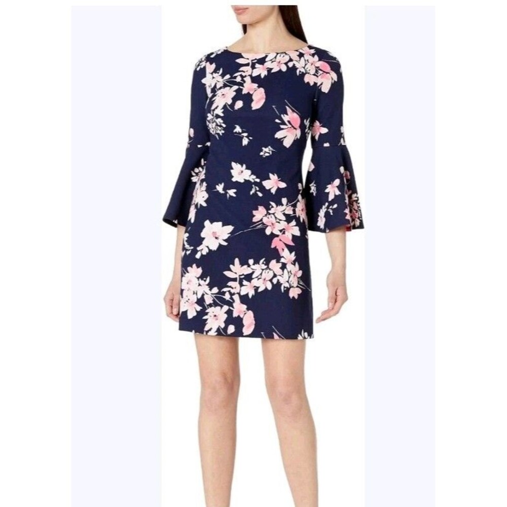 NWT Eliza J Bell Sleeve Shift Floral Dress Women's Plus 18 Navy Nordstrom's